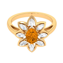 1.25 CT Oval Cut Citrine Cocktail Ring with Moissanite Stones