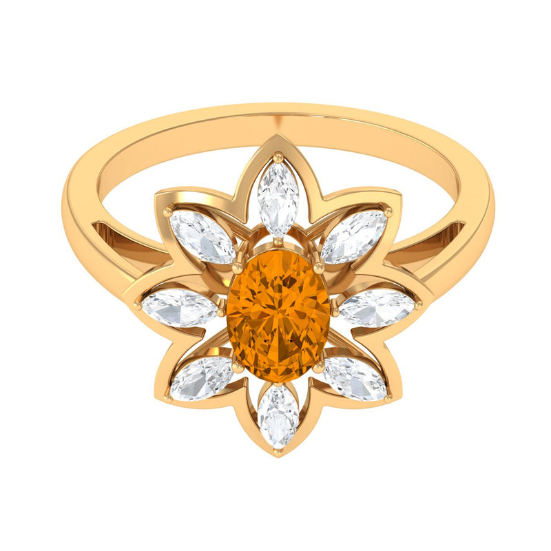 1.25 CT Oval Cut Citrine Cocktail Ring with Moissanite Stones