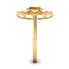 1.25 CT Oval Cut Citrine Cocktail Ring with Moissanite Stones