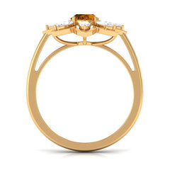 1.25 CT Oval Cut Citrine Cocktail Ring with Moissanite Stones