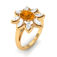 1.25 CT Oval Cut Citrine Cocktail Ring with Moissanite Stones