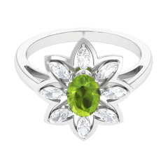 1.25 CT Oval Cut Peridot Cocktail Ring with Moissanite