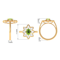 1.25 CT Oval Cut Peridot Cocktail Ring with Moissanite
