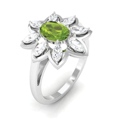 1.25 CT Oval Cut Peridot Cocktail Ring with Moissanite