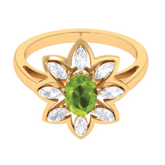 1.25 CT Oval Cut Peridot Cocktail Ring with Moissanite