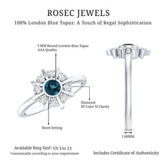 5mm Round London Blue Topaz Flower Ring with Diamond