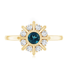 5mm Round London Blue Topaz Flower Ring with Diamond