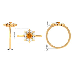 0.50 CT Citrine Statement Ring with Diamond Stones
