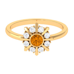 0.50 CT Citrine Statement Ring with Diamond Stones