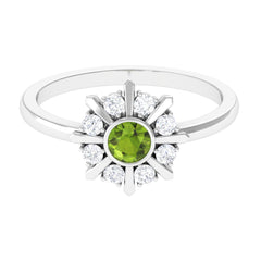 0.50 CT Natural Peridot Statement Ring with Diamond Stones