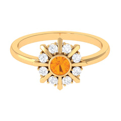 1/2 Carat Bezel Set Fire Opal Statement Ring with Diamond