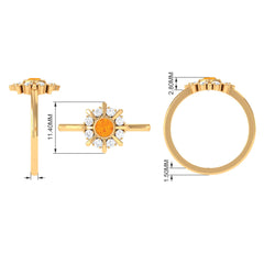 1/2 Carat Bezel Set Fire Opal Statement Ring with Diamond