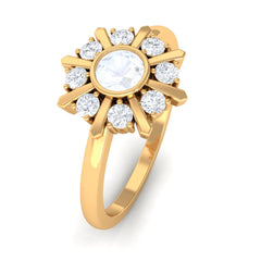 3/4 Carat Bezel Set Moonstone and Diamond Statement Ring