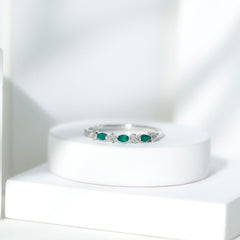 Genuine Emerald and Diamond Minimalist Half Eternity Ring