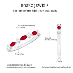 Natural Marquise Ruby Diamond Half Eternity Ring for Anniversary