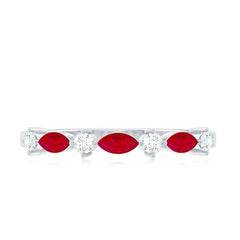 Natural Marquise Ruby Diamond Half Eternity Ring for Anniversary