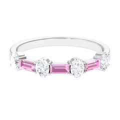 1.25 CT Natural Pink Tourmaline Semi Eternity Ring with Moissanite
