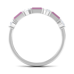 1.25 CT Natural Pink Tourmaline Semi Eternity Ring with Moissanite