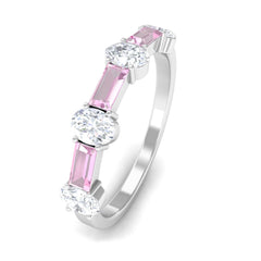 1.25 CT Natural Pink Tourmaline Semi Eternity Ring with Moissanite