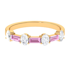 1.25 CT Natural Pink Tourmaline Semi Eternity Ring with Moissanite