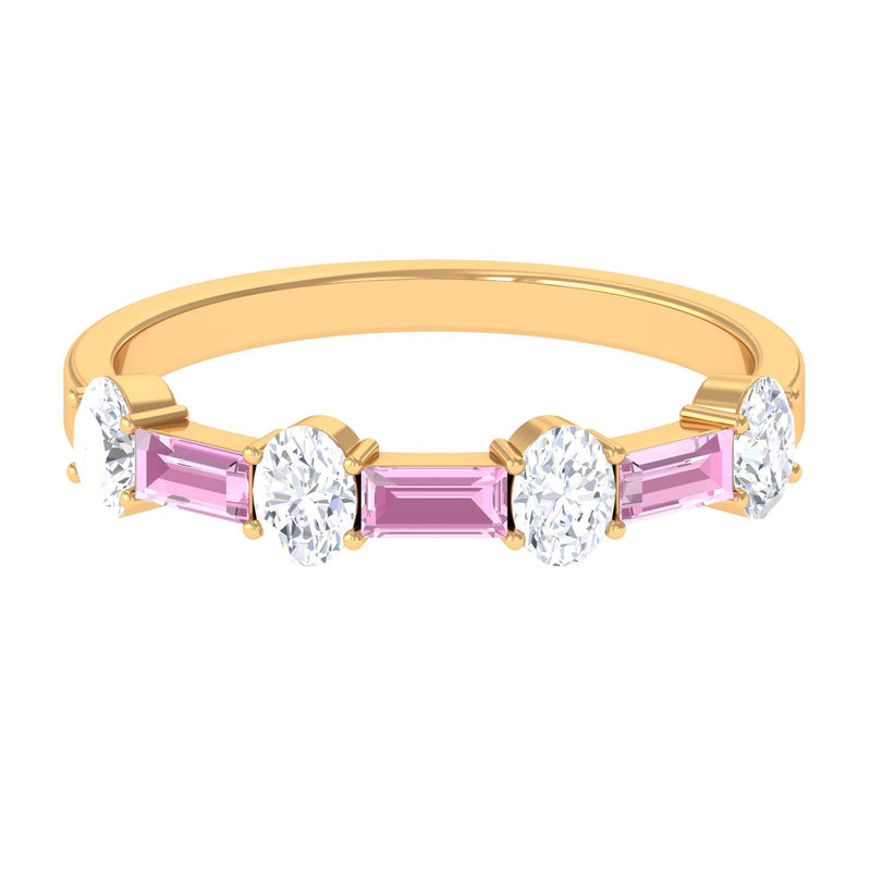 1.25 CT Natural Pink Tourmaline Semi Eternity Ring with Moissanite