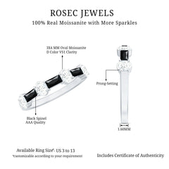 Certified Black Spinel and Moissanite Half Eternity Band Ring