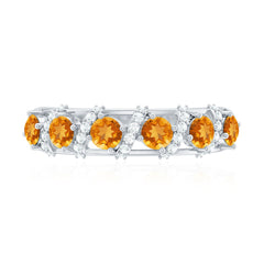 Natural Citrine Diamond Half Eternity Wedding Anniversary Ring