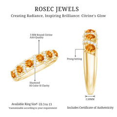 Natural Citrine Diamond Half Eternity Wedding Anniversary Ring
