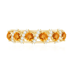 Natural Citrine Diamond Half Eternity Wedding Anniversary Ring