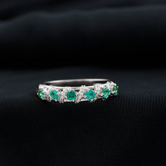 Emerald and Diamond Designer Wedding Band for Women