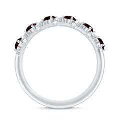 Genuine Red Garnet Diamond Half Eternity Ring for Anniversary