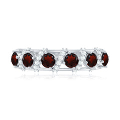 Genuine Red Garnet Diamond Half Eternity Ring for Anniversary