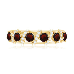 Genuine Red Garnet Diamond Half Eternity Ring for Anniversary