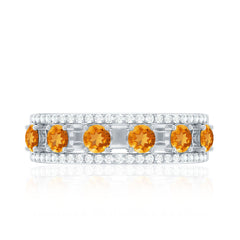 Natural Citrine Half Eternity Band Ring for Anniversary