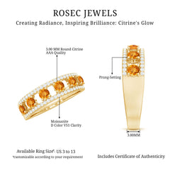 Natural Citrine Half Eternity Band Ring for Anniversary