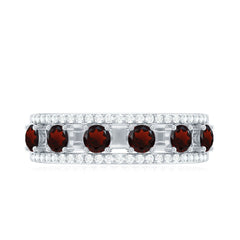 Natural Garnet Half Eternity Band with Diamond