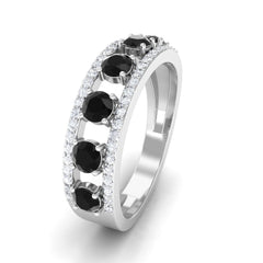 3/4 CT Black Spinel Anniversary Band Ring with Diamond