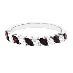 Certified Marquise Garnet Half Eternity Band with Diamond