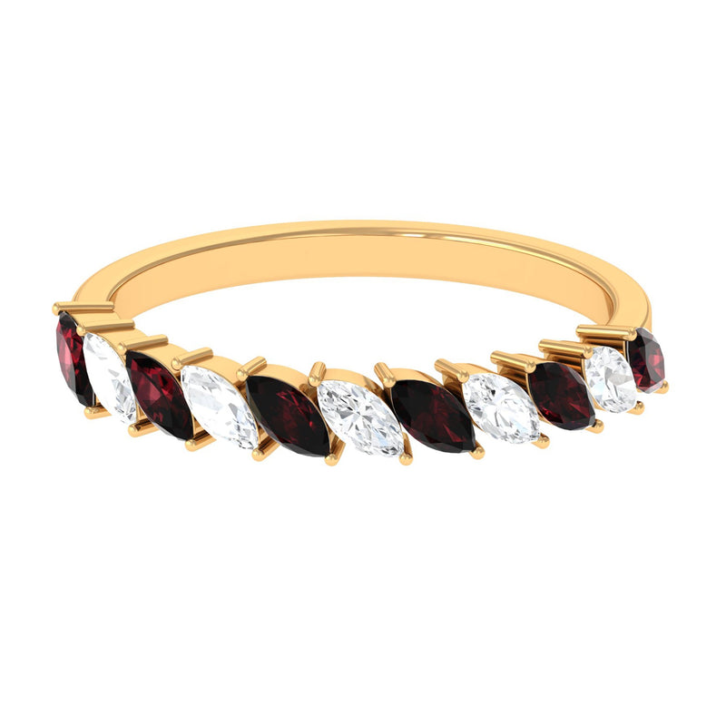 Certified Marquise Garnet Half Eternity Band with Diamond