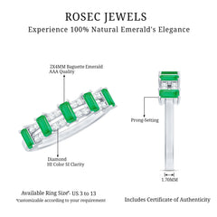 Baguette Cut Emerald and Diamond Half Eternity Band
