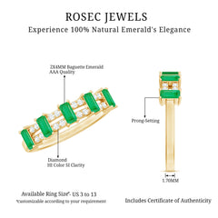 Baguette Cut Emerald and Diamond Half Eternity Band