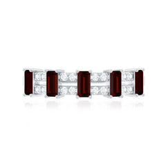 Natural Baguette Garnet Half Eternity Band with Diamond