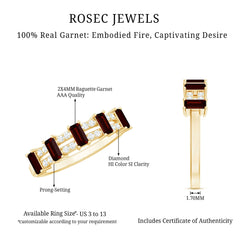 Natural Baguette Garnet Half Eternity Band with Diamond