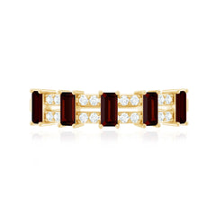 Natural Baguette Garnet Half Eternity Band with Diamond