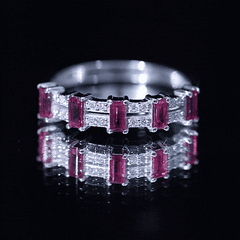 Real Baguette Ruby Half Eternity Band Ring with Diamond