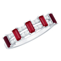 Real Baguette Ruby Half Eternity Band Ring with Diamond