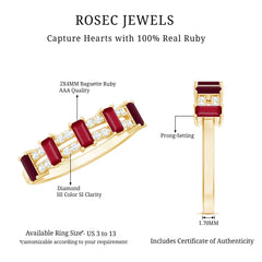 Real Baguette Ruby Half Eternity Band Ring with Diamond