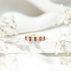 Real Baguette Ruby Half Eternity Band Ring with Diamond