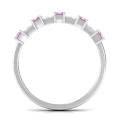 Natural Pink Tourmaline Wide Half Eternity Ring with Diamond