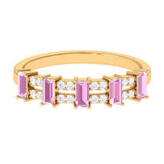 Natural Pink Tourmaline Wide Half Eternity Ring with Diamond